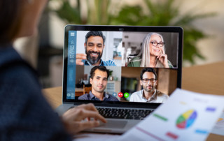 Team having meeting in remote work environment