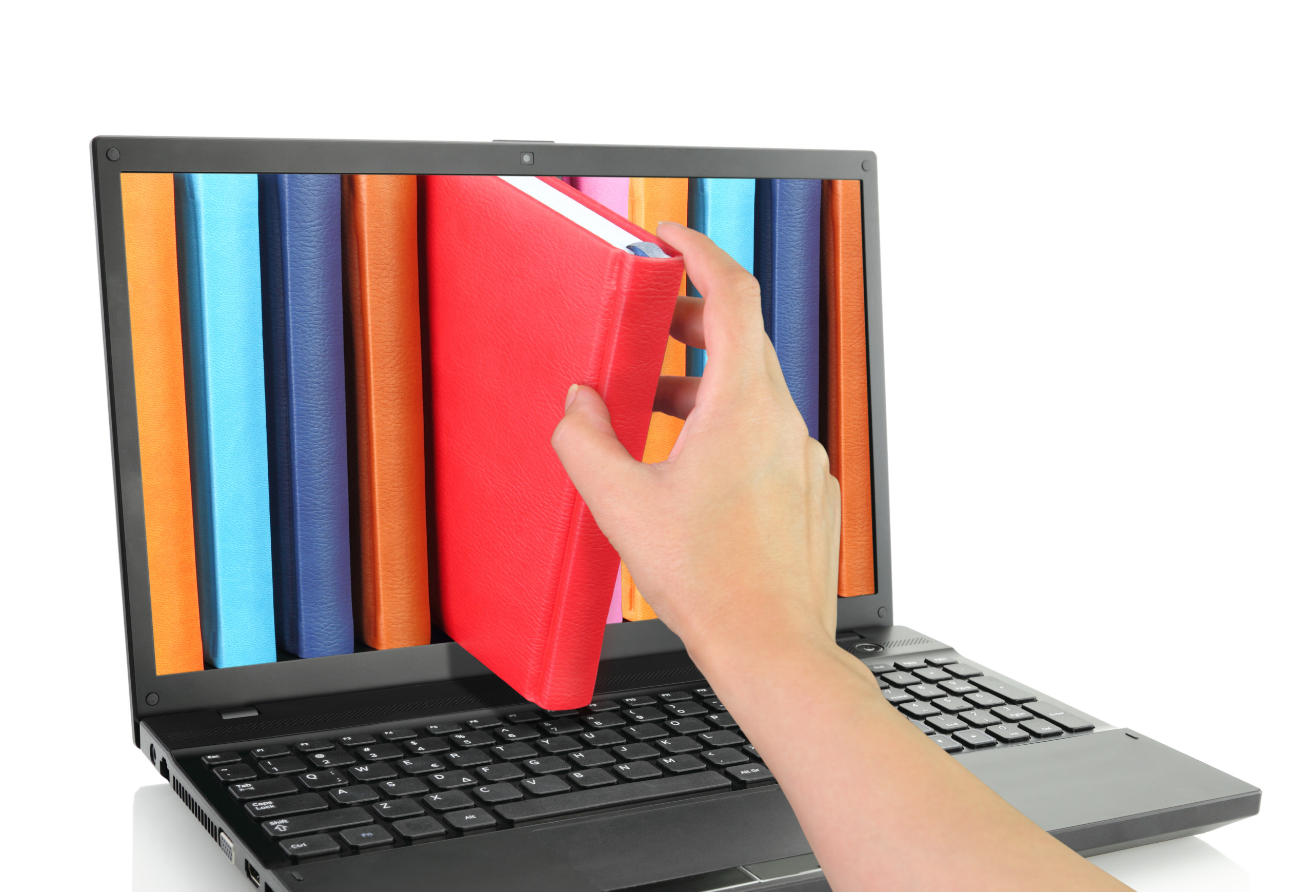 Online,Learn.,Laptop,Computer,With,Library,Books